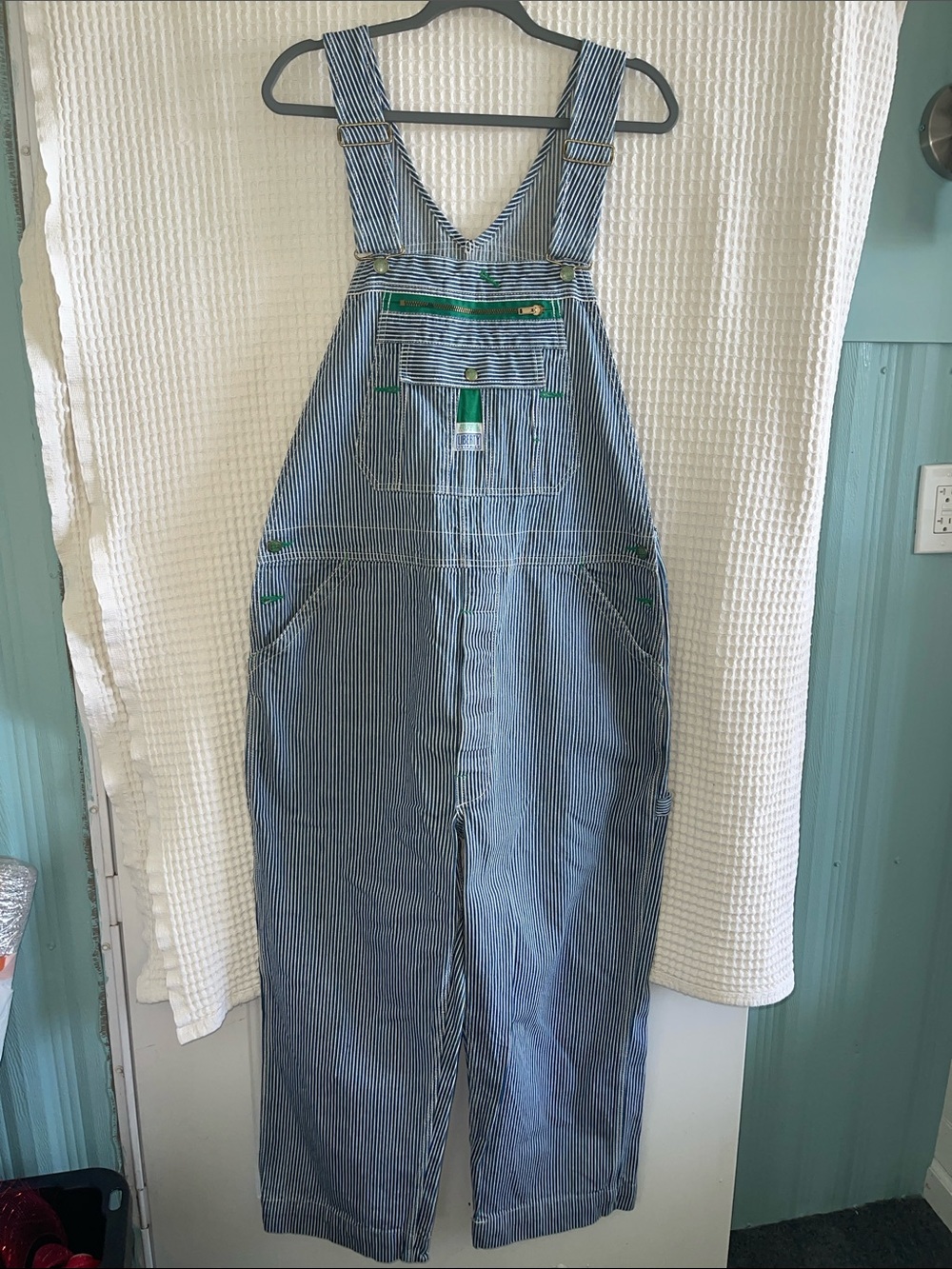 Liberty Vintage Striped Blue Railroad Workwear Overalls - Size 40